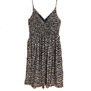 Blue and white patterned dress.